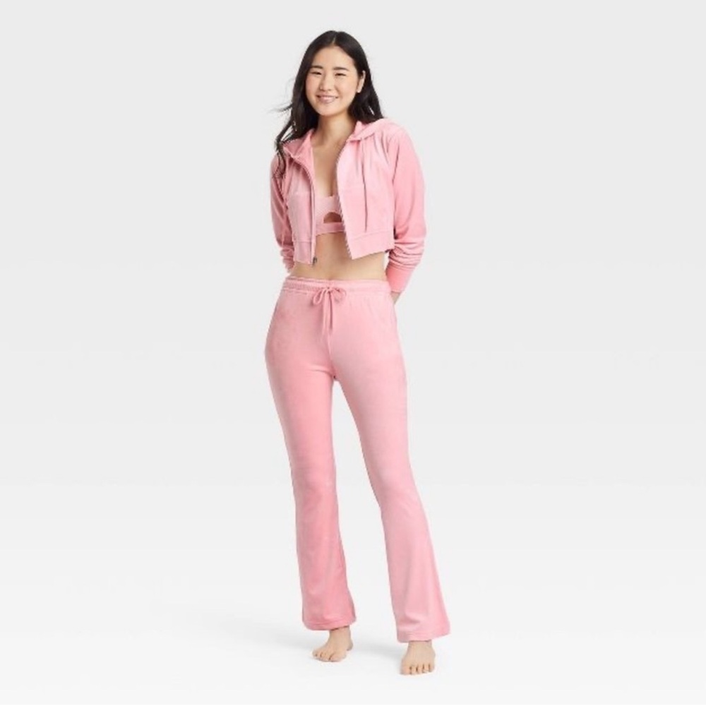 Colsie Pink Velvet Velour Tracksuit Sweat Lounge Pants